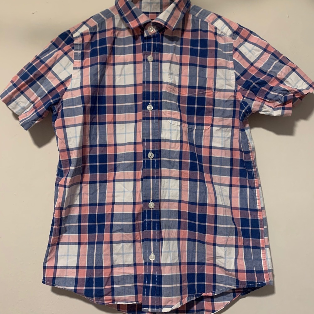 Boys button up dress shirt blue pink white (10/12)